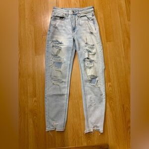 American Eagle Outfitters Blue Mom Jeans Distressed